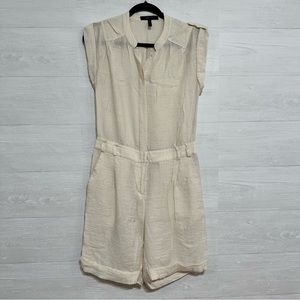 BCBGMAXAZRIA Beige Button-front Romper Size 4